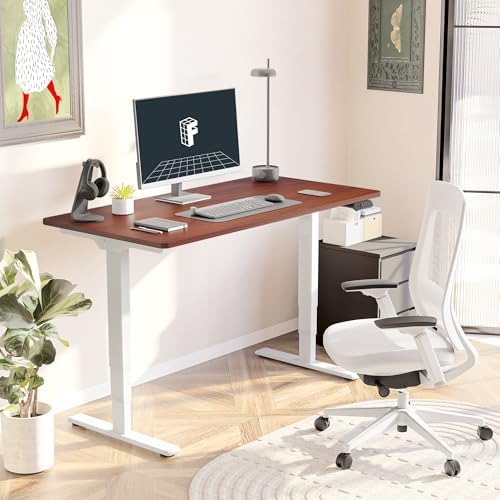 FLEXISPOT E6 3-Stage Dual Motor Electric Standing Desk 55 x 28 Sit Stand Up Desk, Holds 220 lbs, Adjustable Height w/Memory Presets, One-Piece Mahogany Desktop & White Frame, Ships in 2 Boxes - Image 2