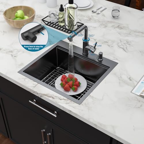 21 Inch Black Drop In Outdoor Kitchen Sink with Faucet - Image 4