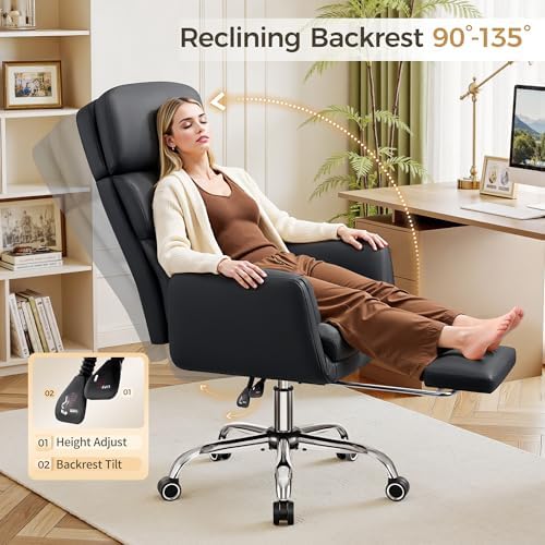 Big and Tall Office Chair 500LBS, Ergonomic High Back Leather Executive Chair, Reclining Swivel with Adjustable Armrests Lumbar Support Footrest, Criss Cross Legged, Black - Image 5