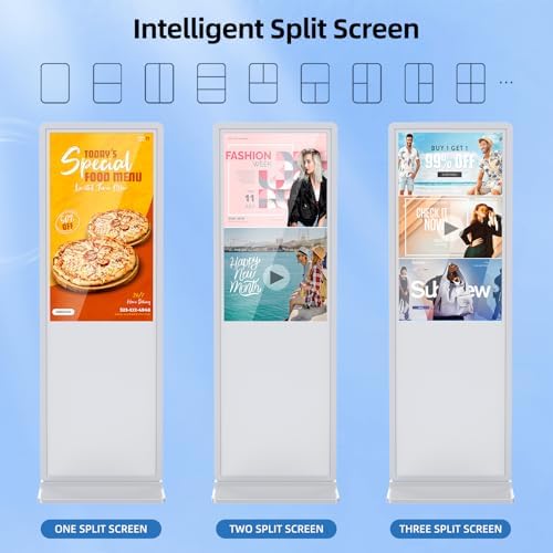 JIYANG 55 Inch 4K Touchscreen Digital Signage Display Kiosk, Indoor Floor Standing LCD Advertising Display with Android Media Player, HDMI/USB/WiFi Input Auto Split Screen(White) - Image 3