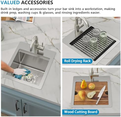 13"x15" Bar Prep Sink Drop In Workstation with Faucet Combo - Image 6