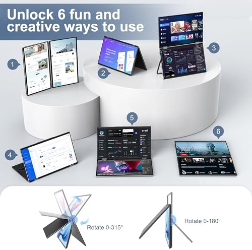 InnoView Dual Portable Monitor 15.6" 1920x1080 Dual Stacked Foldable Monitor | 315° Screen Adjustment | USB-C/HDMI Dual Screen Monitor for Laptop, Mac, Windows - Image 6