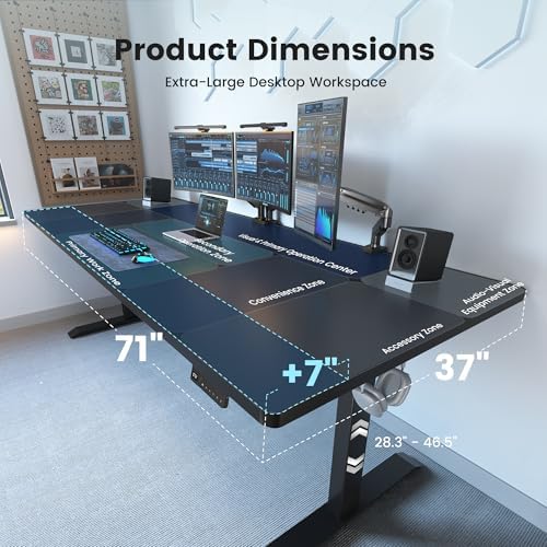 FEZIBO Standing Desk 71 × 37 Inch Electric Height Adjustable, Black - Image 3