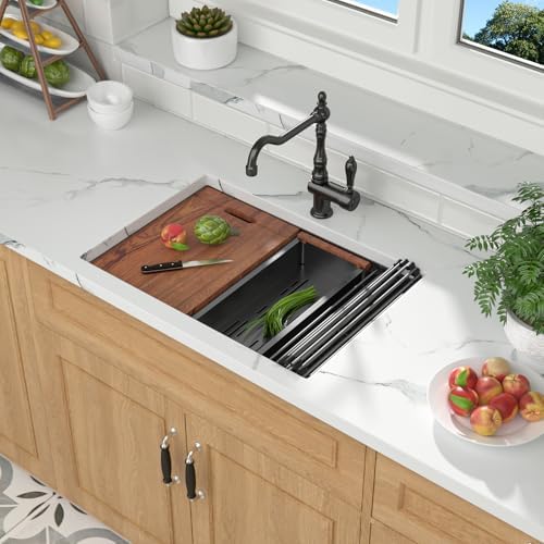 Black Undermount Kitchen Sink - Mocoloo 27x19 Inch Undermount Workstation Kitchen Sink Gunmetal Black 16 Gauge Stainless Steel Single Bowl Handmade Sink Basin - Image 3