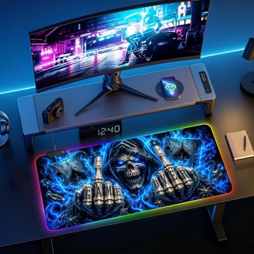Halloween Skull RGB Gaming Mouse Pad Large Extended Desk Mat 35.4 x 15.7 inch LED Glowing Mousepad Light Up Keyboard Pad Non-Slip Rubber Base - Image 4