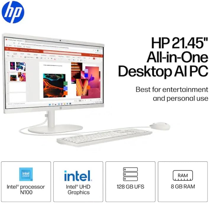 HP 22" All-in-One Desktop Computer, 32GB DDR5 RAM, 128GB UFS Storage,13th Gen Intel Quad-Core CPU, FHD VA Display, WiFi 6, Bluetooth 5.3, RJ45, USB-C (10Gbps), UHD Graphics, 720p Cam, Cashmere White - Image 4