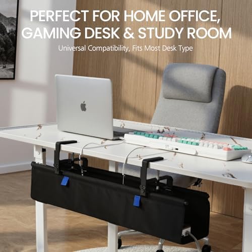 28" Under Desk Cable Management Tray- Clamp/Screw Mount Desk Cable Organizer Cable Tray Hiders for Office&Home - Image 5