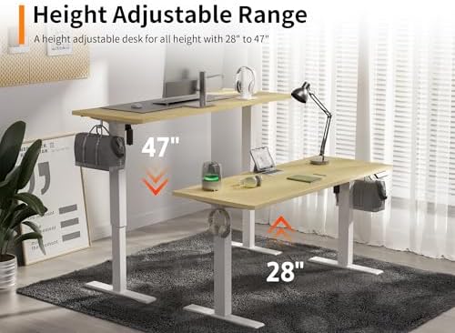 WALKINGDESK 48x24 Inches Height Adjustable Electric Standing Desk with 2 Hooks for Home Office, Ergonomic Sit Stand up Desk with Splice Board, Oak - Image 4