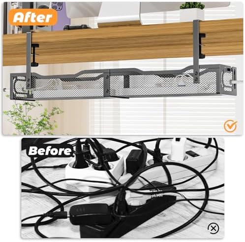 Under Desk Cable Management Tray, No Drill Steel Desk Cable Organizers, Wire Management Tray Cable Management Rack (24.4" Length-Black) - Image 4