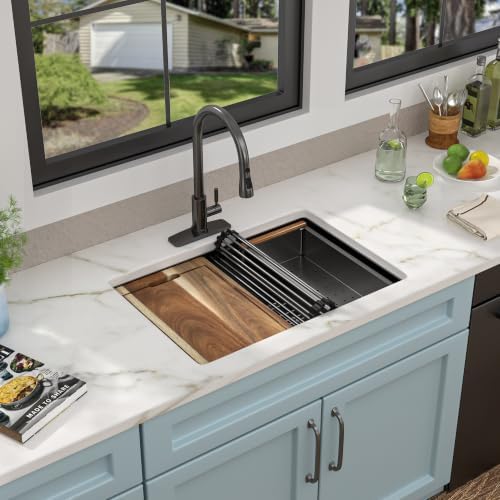 27"x19" Gunmetal Black Undermount Workstation Kitchen Sink - Image 2