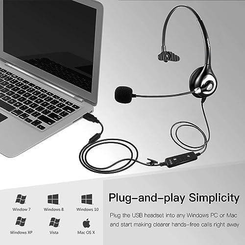 Wantek USB Headset with Microphone Noise Cancelling and in-line Controls, PC Headphone for Skype SoftPhone UC Business Call Center, Crystal Clear Chat, Super Lightweight, Ultra Comfort (UC600) - Image 6