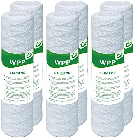 5 Micron String Wound Whole House Water Filter 10" x 2.5", 6-Pack by Vegebe