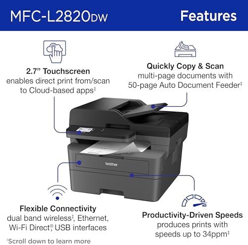 Brother MFC-L2820DW Wireless Compact Monochrome All-in-One Laser Printer with Copy, Scan and Fax, Duplex, Black & White | Includes Refresh Subscription Trial(1), Works with Alexa - Image 3