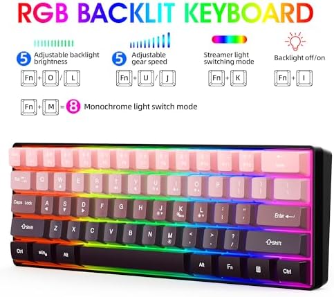 Snpurdiri 60% Wired Gaming Keyboard, Pink-Black - Image 2