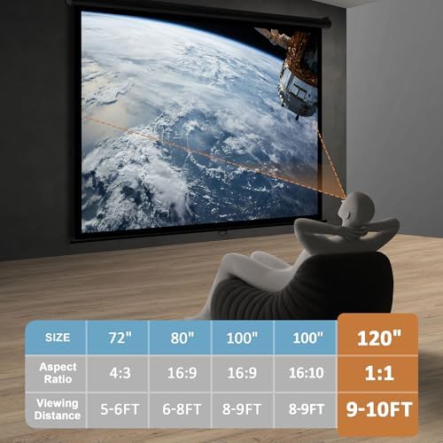 SUPER DEAL 120'' Projector Screen Projection Screen Manual Pull Down HD Screen 1:1 Format for Home Cinema Theater Presentation Education Outdoor Indoor Public Display, Black - Image 2