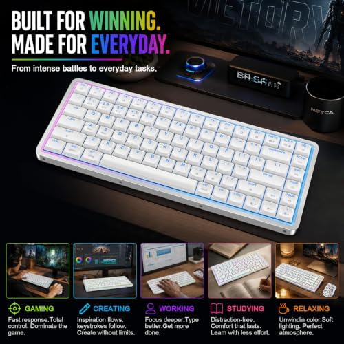 Air75 Low Profile Mechanical Keyboard Wireless, 75% Aluminum Frame, Hot Swappable, Shine Through PBT Keycaps, RGB Backlit, Bluetooth/2.4GHz/USB-C, Gaming Keyboard for Mac Windows (White) - Image 4