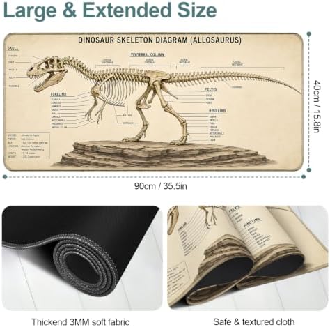 Dinosaur Fossils Extended Gaming Mouse Pad 35.4"x15.7" Large Extended Pad Desk Mat Anti-Slip Rubber Base & Durable Stitched Edges for Gamers Smooth Mouse Pad Writing Surface for Desk Office/Home - Image 2