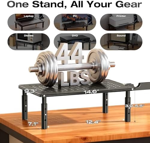 Computer Monitor Stand Riser for Desk, 3 Height Adjustable PC Laptop TV Desktop Monitor Stand Shelf, Metal Printer Table with Phone Holder, Stand Riser for Desk, Office Desk Organizers and Accessories, 2 Pack - Image 3