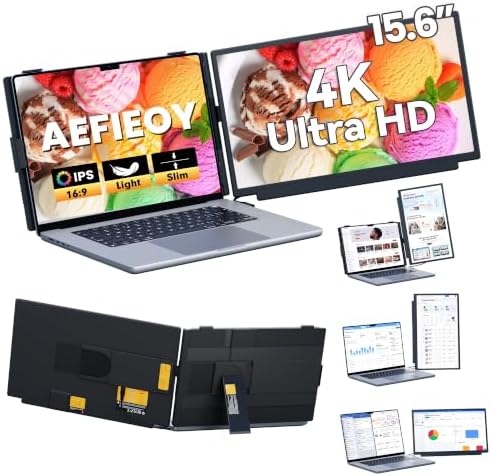 Upgraded Laptop Screen Extender, 15.6”Ultra-Thin Dual Portable Monitor with 4K UHD IPS, Detachable & 4-in-1 Modes, USB-C/HDMI Plug-Play Monitor Extender for Mac/Win/Android, Fits 13-17" Laptops by Unknown
