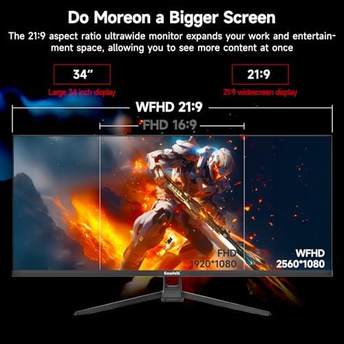 Gawfolk Gaming Monitor 34 inch IPS 120Hz, Ultrawide PC Screen 2560×1080P - Image 4