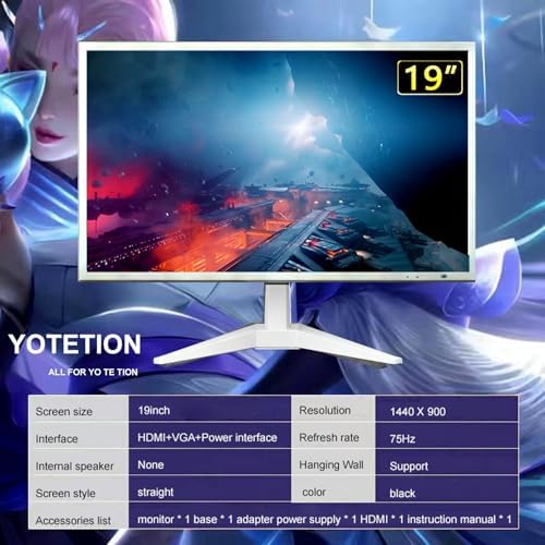 19-inch Full HD 75Hz Compact Slim Laptop Monitor, White, with Audio, for PCs and Desktops, HD 1440 x 900p, Anti-Glare, LED Display, VGA/HDMI Ports - Image 5