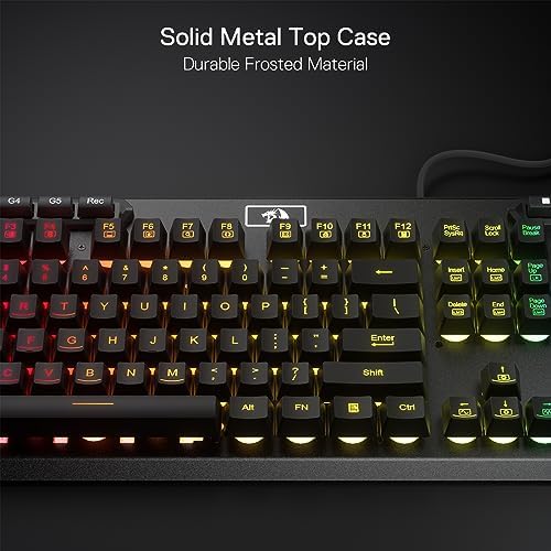 Redragon K513 RGB Membrane Gaming Keyboard, Standard 104 Keys Linear Mechanical-Feel Keyboard w/ 5 Extra On-Board Macro G Keys, Dedicated Media Control, Solid Metal Top Case - Image 3