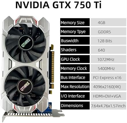 QTHREE GeForce GTX 750 Ti 4GB Graphics Card,GDDR5,128bit,HDMI,DVI,VGA,Video Card for PC Working,Computer GPU,PCI Express x16,Dual Fans,DirectX 12 - Image 2