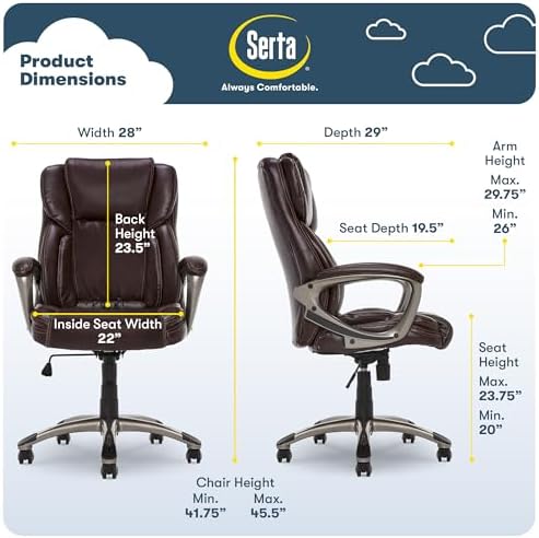 Serta Ergonomic Executive Office Chair with Lumbar Support, Leather Chair - Image 2