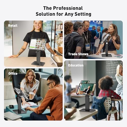 AboveTEK Anti-Theft iPad Kiosk Stand, 360 Rotation & Adj. Height 8.3"–13.4", Heavy-Duty Steel & Aluminum, Fits 9.7"-13" Tablets, Security Retail POS Tablet Stand for Business & Commercial Use - Image 4