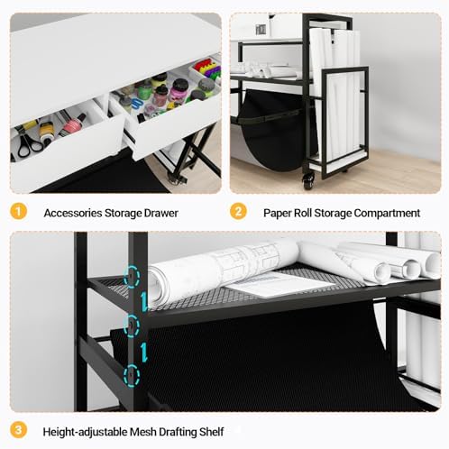 Natwind Wide Format Printer Stand,Plotter Table with Laptop Station,White - Image 5