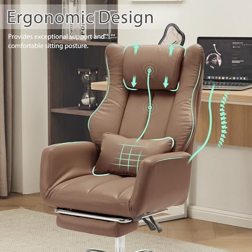 JOMEED Cross Legged Office Chair with Footrest,Flip Armrest,Brown - Image 5