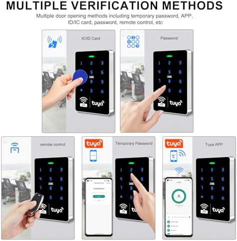 WiFi TUYA Security Access System Kit with Waterproof RFID Keypad Door Lock, App，Smart Remote Door Opener, 600-pound Electric Magnetic Lock + U, Sensor Switch, Doorbell （Frameless Glass Doors） - Image 2