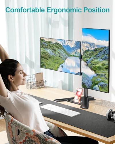 MOUNT PRO Dual Monitor Stand, Free-Standing Full Motion Monitor Desk Mount Fits 2 Screens up to 27 inches,17.6lbs with Height Adjustable, Swivel, Tilt, Rotation, VESA 75x75 100x100, Black - Image 5