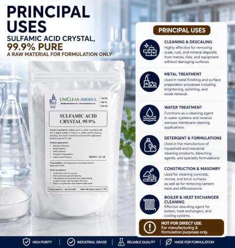 Sulfamic Acid Powder, 99% Pure Limescale Descaler, Heavy Duty Coffee Machine & Boiler Cleaner, Tile Grout Film Remover and Industrial Scale Inhibitor - House of Chemicals, USA (20 Pound) - Image 3