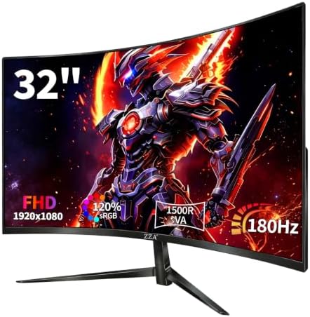ZZA 32 Inch Curved Gaming Monitor 180Hz Computer Monitor FHD 1080p VA Panel by ZZA