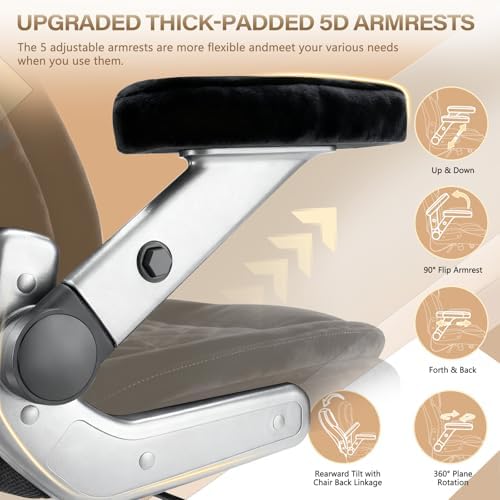 650LBS Fabric Heavy Duty Office Chair with 5D Flip Arms,Comfy Big and Tall Executive Office Desk Chair with Pocket Spring Cushion,High Back Computer Chair with Lumbar Support,Dual Rubber Wheel - Image 4