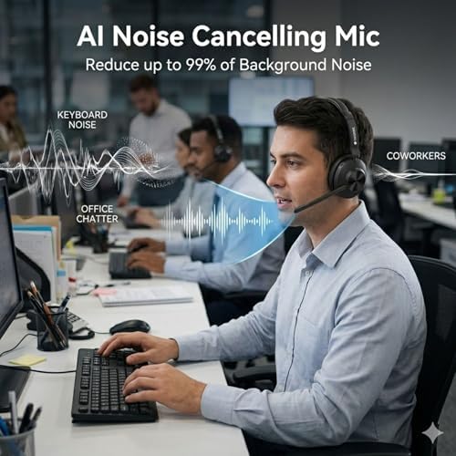 Voistek Wireless Headset with Mic for Work, Mono Bluetooth Computer Headset with USB Dongle, Noise Cancelling Mic, Mute Button, Wireless Business Headset for Zoom, Teams, Call Center, Home Office - Image 2