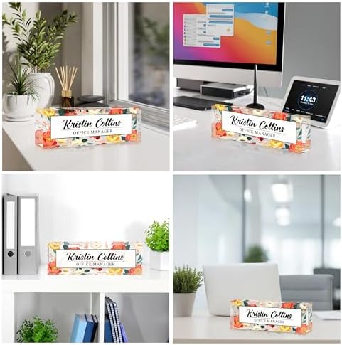 Custom Name Plate for Desk, Personalized Desk Name Plate on Clear Acrylic Glass, Appreciation Gifts for Teacher Employee Boss Coworkers Nurse, Office Desk Accessories for Women Men (Persimmon) - Image 2