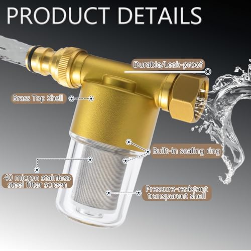 40 Micron Reusable Brass Inline Sediment Filter - Universal Fit for Washing Machine, Shower, Garden Hose & Well Water - Anti-Clogging Design with Pipe Sealant Tape - Image 4