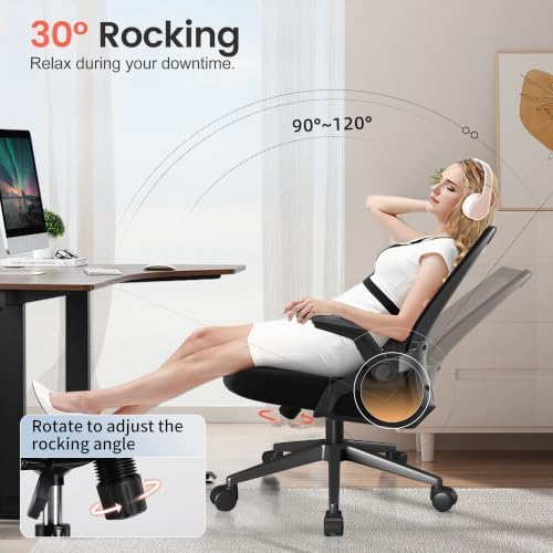 GTPLAYER Ergonomic Office Chair with Flip-up Armrests Executive Computer Chair for Home Office, Breathable Mesh & Comfy Lumbar Support, Pack of 2, Space Black - Image 6