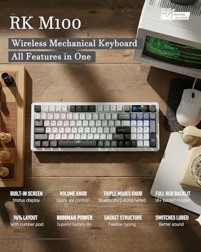 RK ROYAL KLUDGE M100 Wireless Mechanical Keyboard with Screen & Knob, White - Image 2
