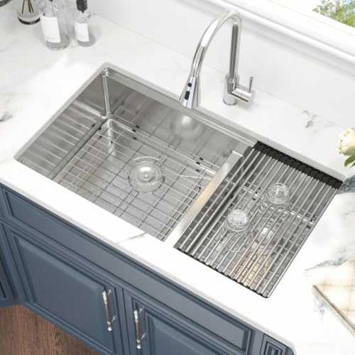 33 Undermount Kitchen Sink Stainless Steel 16 Gauge Double Bowl Low Divide - Image 3