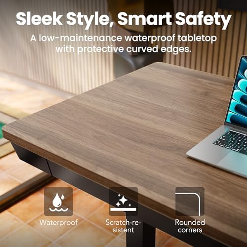 HUANUO Electric Standing Desk with Drawers, 40 X 24 Inch Electric Adjustable Height Desk, Quick Install One-Piece Tabletop with USB Charging Ports, Sit to Stand Up Desk for Home Office, Black Walnut - Image 5