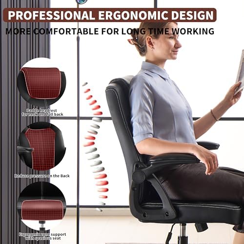 Fizzin Leather Office Chair, Computer Chair with Ergonomic Back Support - Image 3