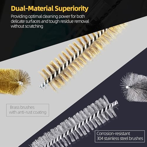 12Pcs Stainless Steel & Brass Wire Tube Brushes Bottle Brush Set - Image 3