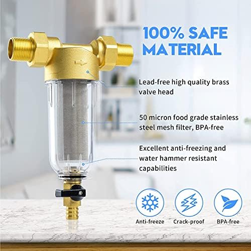50 Micron Spin Down Sediment Filter for Whole House and Well Water, Reusable Washing Machine Water Filter, BPA-Free Pre-Filter - Image 2