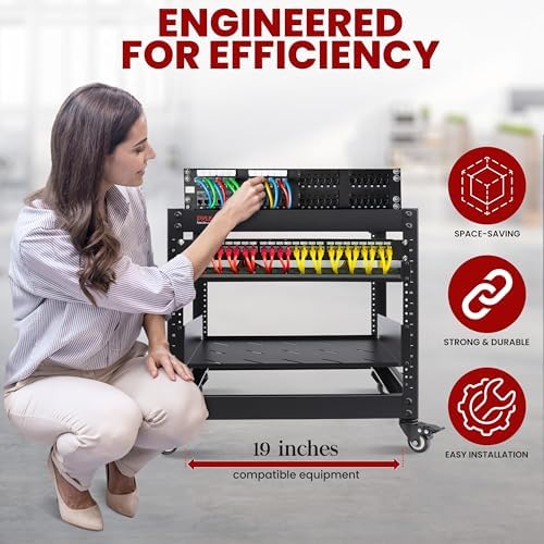 Pyle 10U Network Cabinet, Enclosed Network Rack with Lockable Door | Vented 1U and 2U Rack Shelves with 440 lb Capacity | Steel Construction, 19 in Standard Design | Hardware Included | Black - Image 5