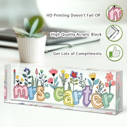 Teacher Name Plate for Desk, Desk Name Plate Personalized, Office Decor for Women Men, Acrylic Desktop Accessories, Office Appreciation Gifts for Teacher Boss Social Workers Nurse Employee (Orchid) - Image 3