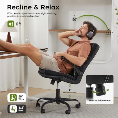 amseatec Home Office Desk Chair, Leather Flip-Up Armrests Comfy Task Chair - Image 4