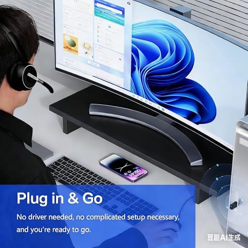 PrancyBt Wireless Headset, Bluetooth Headset with AI Noise Cancelling Mic, Bluetooth V5.2 Headphones with USB Dongle, Charging Base & Mic Mute for PC/Cell Phones/Call Center - Image 4